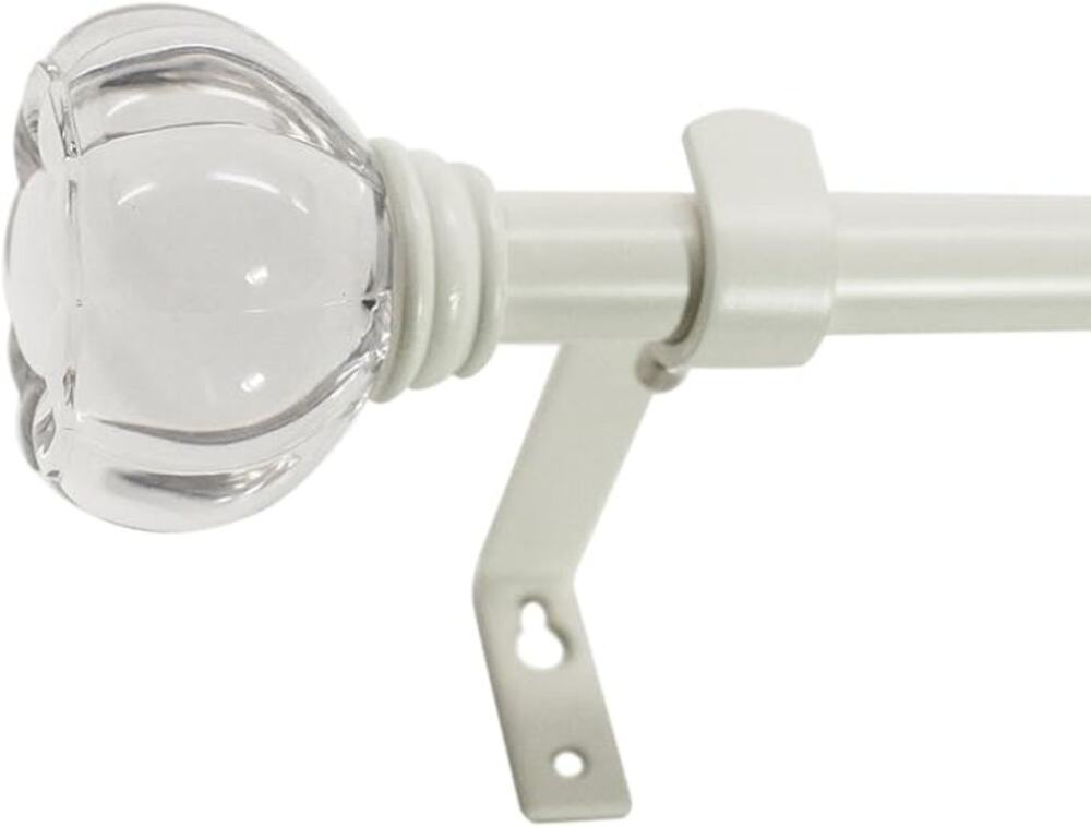 Beme Acrylic Crown Clear Curtain Rod Set 48 to 86 in White